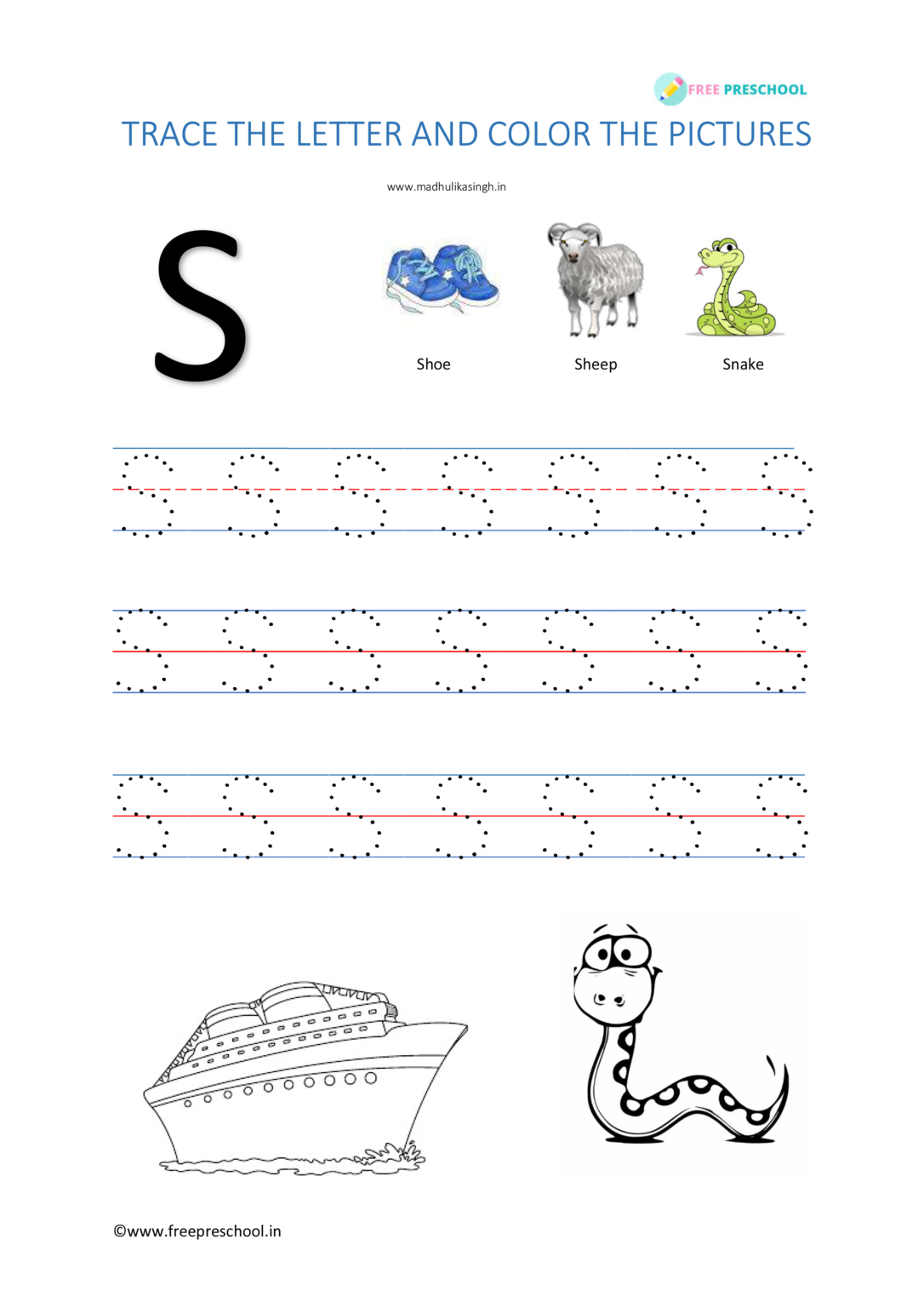 alphabet tracing letter ss free preschool