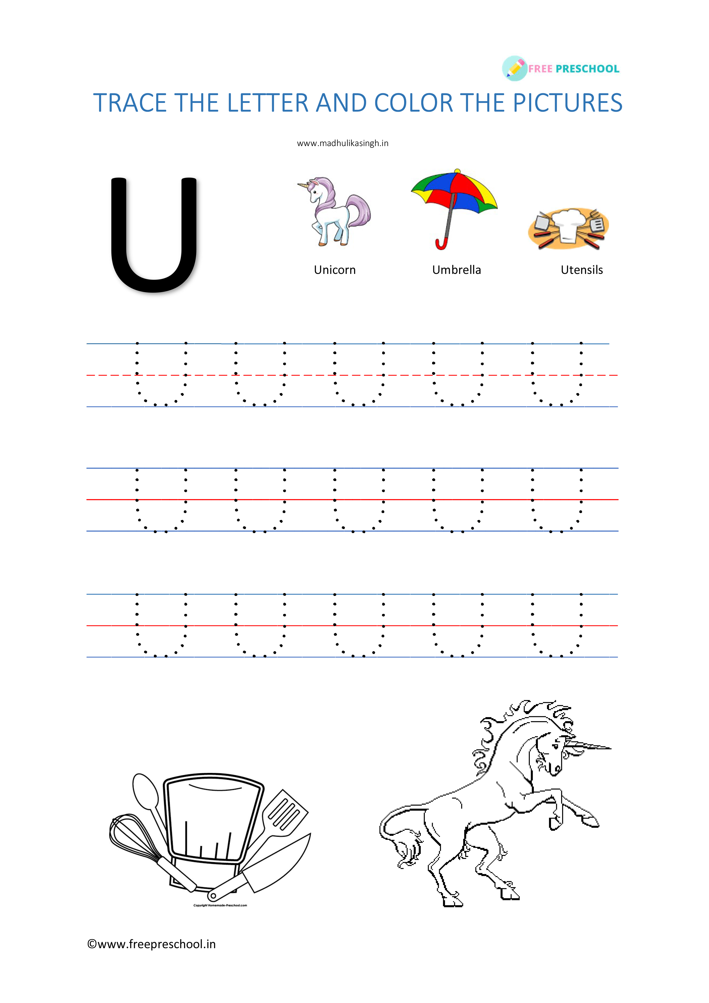 Alphabet Tracing Letter Uu Free Preschool