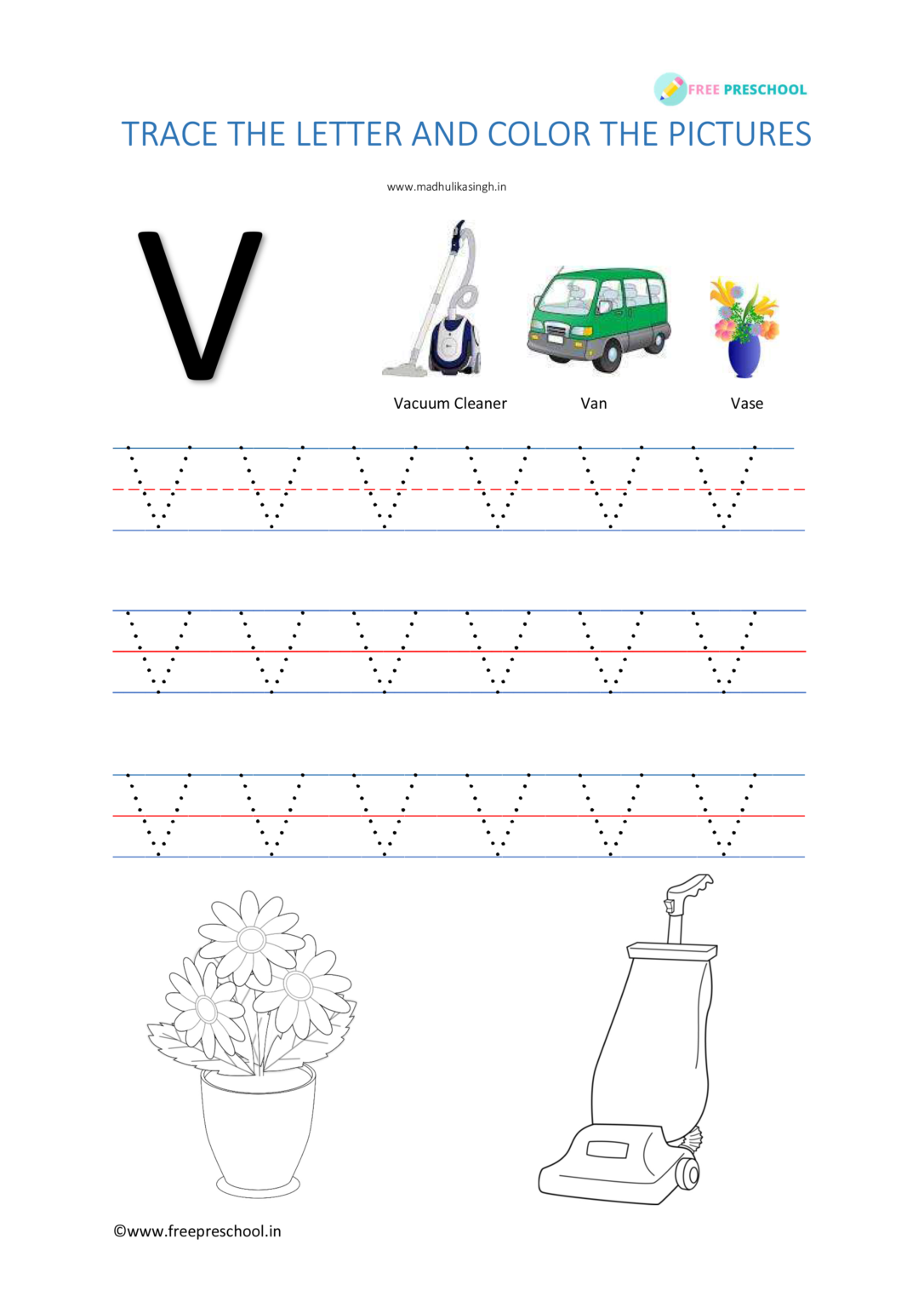 alphabet tracing letter vv free preschool