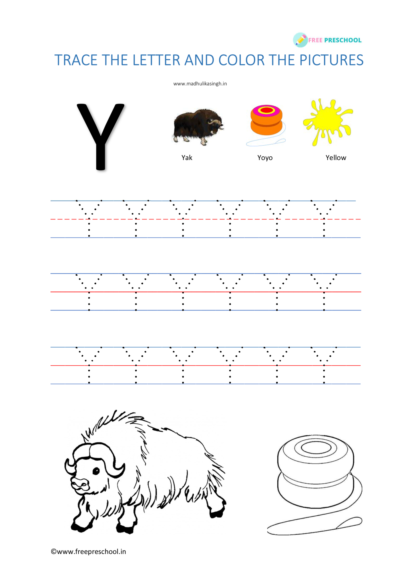 Letter Y Tracing Worksheets For Preschool
