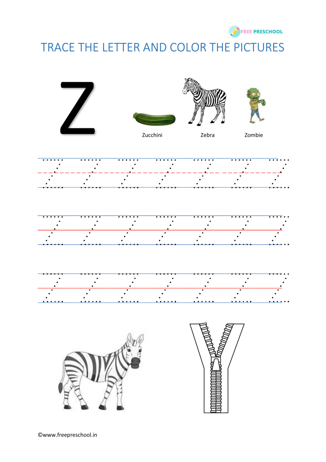 Alphabet Tracing Letter Zz - Free Preschool