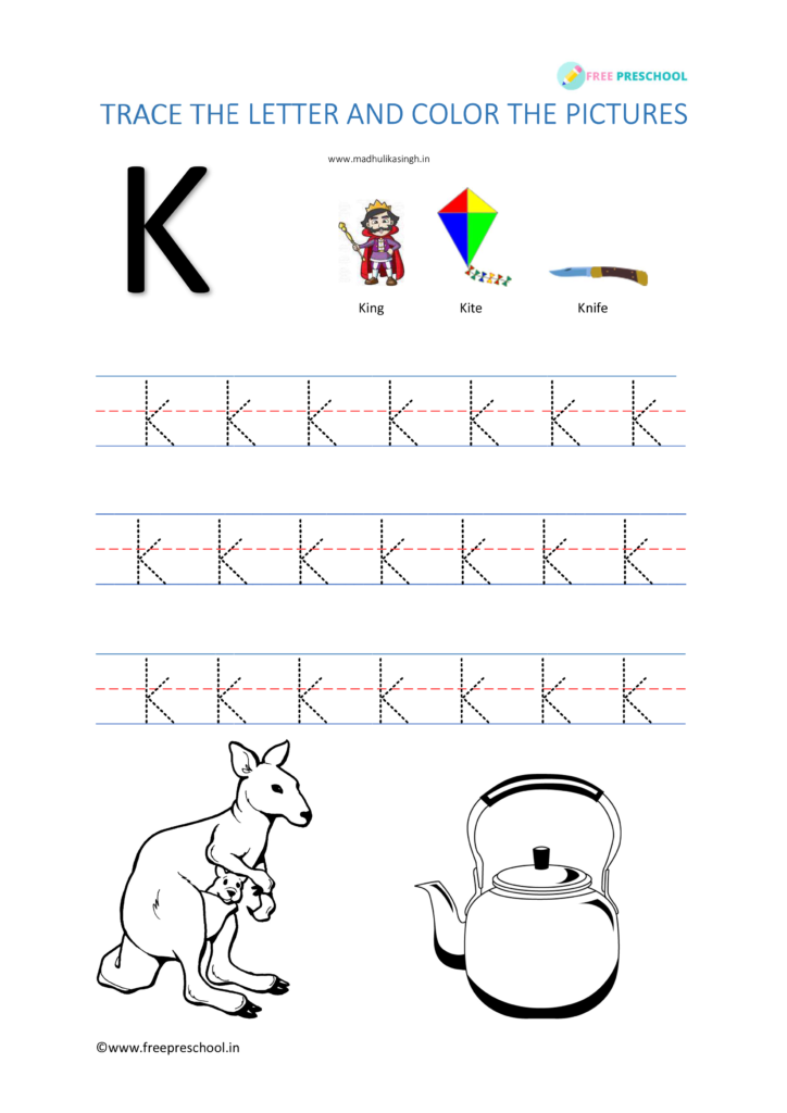 alphabet letter tracing kk free preschool