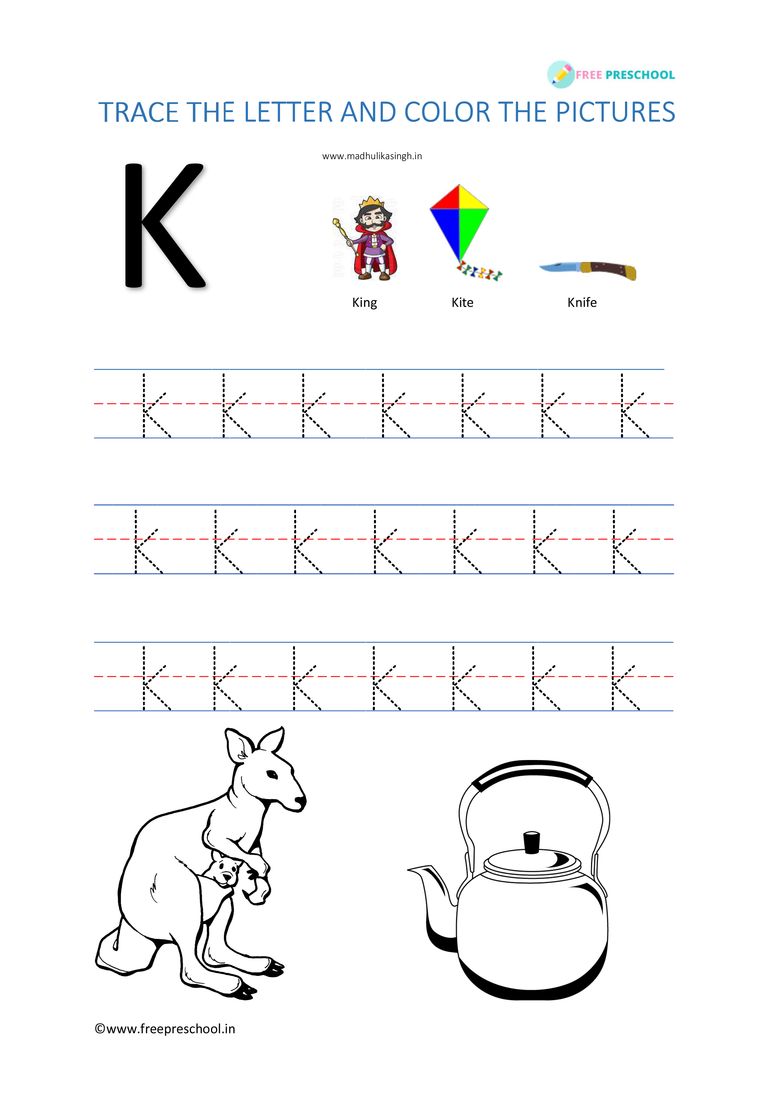 Alphabet Letter Tracing Kk Free Preschool