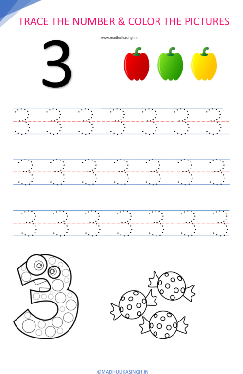 Number Tracing free printable worksheets 4 to 6