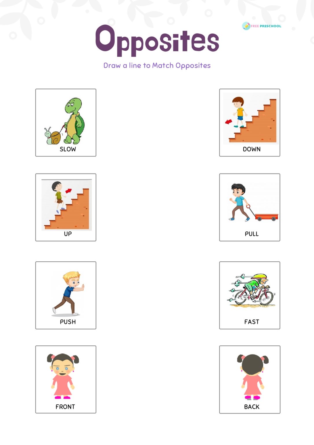 Opposite Words with Pictures Worksheets Free Preschool
