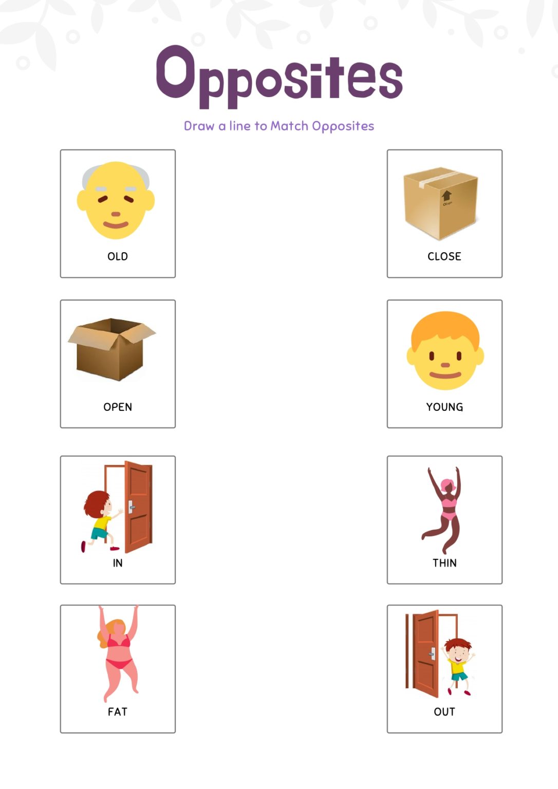 Opposite Words with Pictures Worksheets Free Preschool