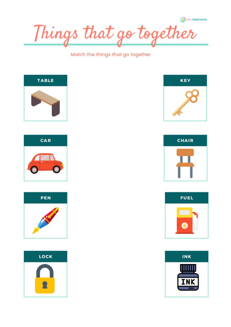 Things Go Together Worksheets Free Preschool