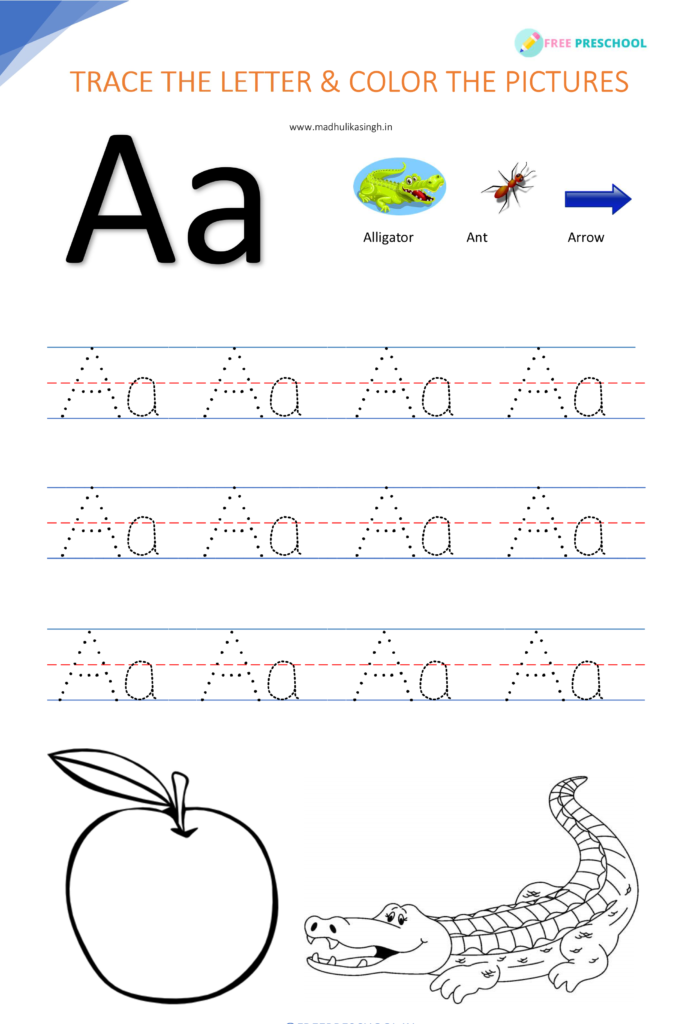 Tracing Letter Aa with coloring