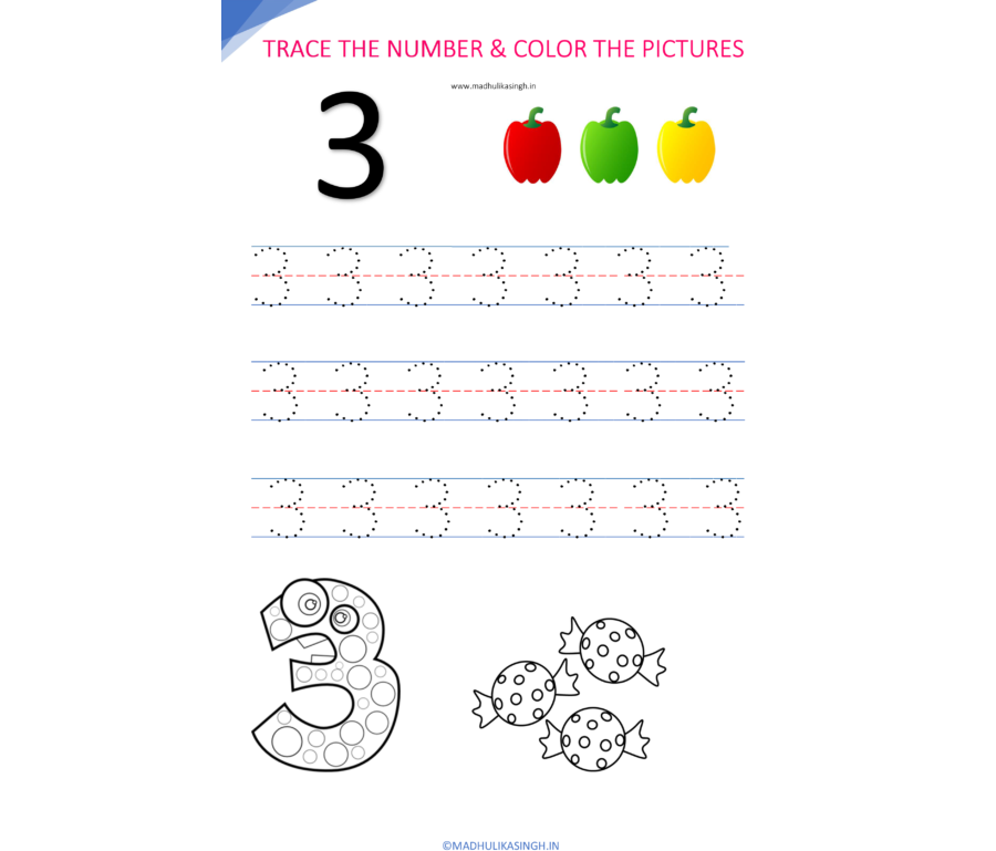 Number Tracing free printable worksheets 4 to 6